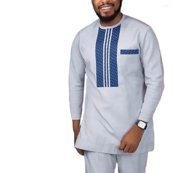 Homens Tracksuits Homens Africanos Ternos de Casamento Impresso Mangas Compridas Tops Calças Étnicas Casuais Desgaste Tradicional Conjuntos de 2 Peças Kaftan Outfits