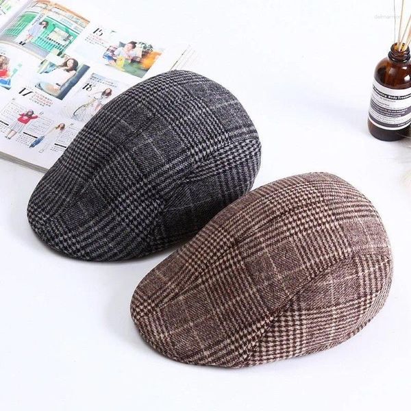 Berretti da uomo in cotone scozzese per uomo Donna di mezza età Autunno Inverno Cappelli Boina a spina di pesce Sboy Baker Tweed Boy Hat