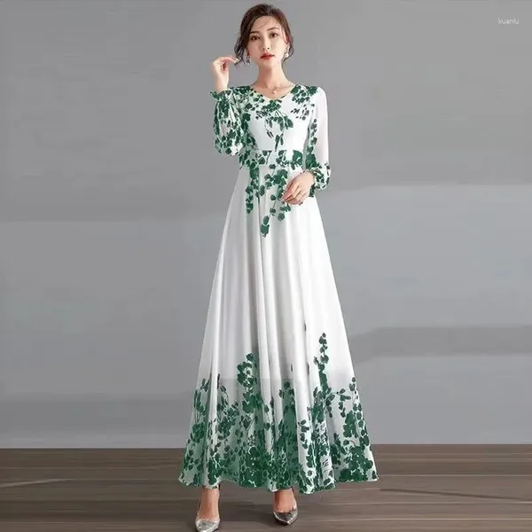 Casual Kleider Französisch Chic Maxi Kleid Frauen 2024 Sommer Floral Gedruckt Elegante Luxus Party Vestidos Langarm Damen Chiffon Urlaub