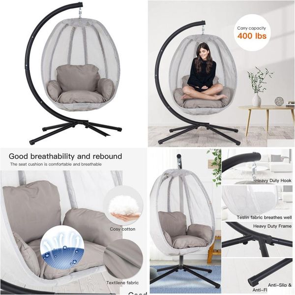 Hammocks ovo cadeira de rede pendurada com suporte de metal e entrega de tomada de almofada móveis para jardim doméstico otmg0 otmg0