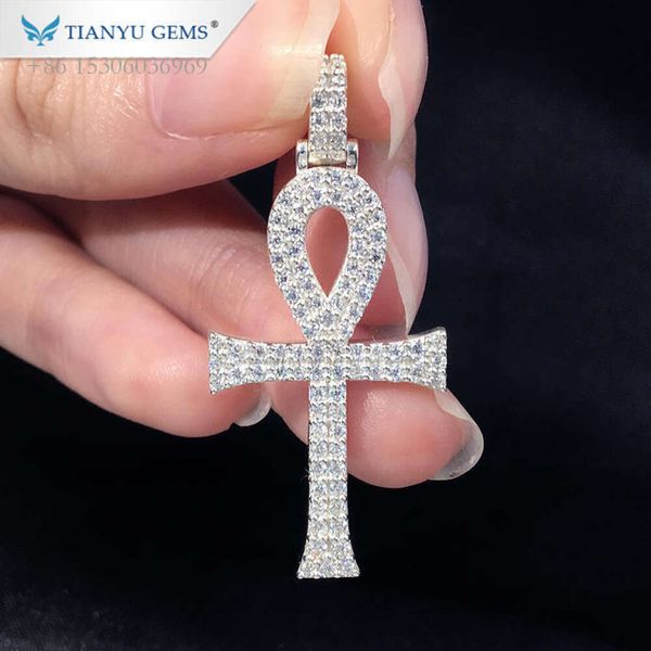 Tianyu Gioielli Hip Hop Personalizzato Nome Personalizzato Inciso Mossanite Croce Moissanite Ciondolo Ankh in oro massiccio 14K per la collana