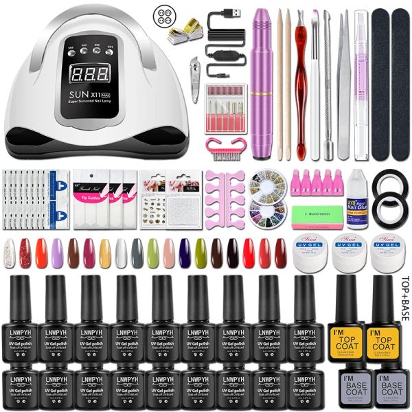 Kits de manicure conjunto para extensões de unhas gel conjunto de esmalte acrílico poli prego gel conjunto com lâmpada uv secador de unhas broca ferramentas do prego