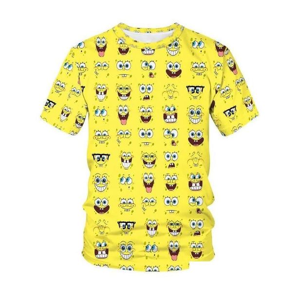 T-shirt da uomo T-shirt Bob divertente gialla da uomo Sponge Family Stampa 3D Sportswear Cartoon Uni Felpa con cappuccio Cutmens Drop Delivery Ap Appare Dhqhv