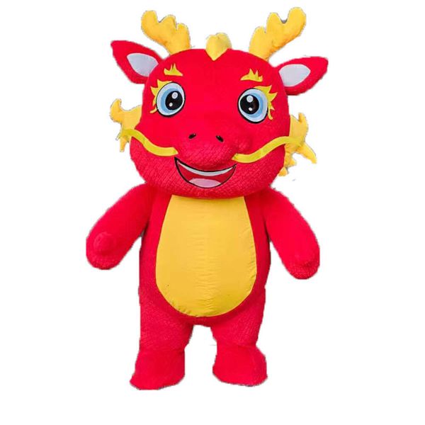 Maskottchen-Kostüme, 2 m, für Erwachsene, rotes, bewegliches Drachen-Maskottchen-Kostüm für Neujahrsunterhaltungen, Ganzkörper-Aufblasanzug, aufblasbares Outfit