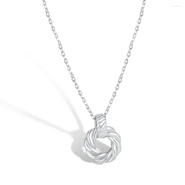 Catene Collana coreana in argento S925 Collana da ragazza con pasta fritta al vento, pendente rotondo semplice