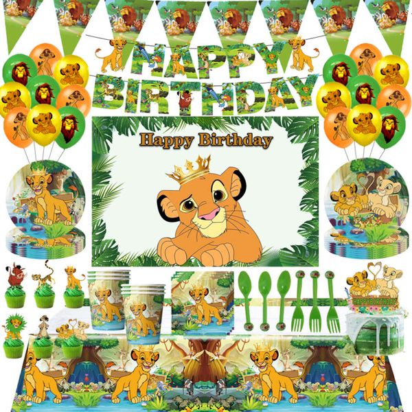 Leão rei simba tema decorações copo placa banner toalha de mesa pano de fundo para crianças meninos festa de aniversário decoração suprimentos