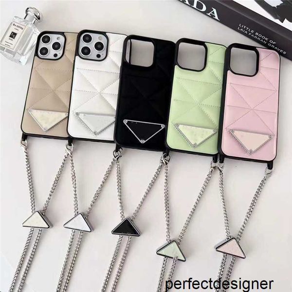 Designer Designer Moda Ajustável Pescoço Strap Chain Capas de Celular para iPhone 15 15Pro 15ProMax 14 14Pro 13 13Pro 12Pro 12 Luxo Textura de Couro Candy Cases Cove