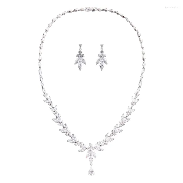 Collana orecchini set semplice e delicato zircone gioielli da sposa abito da sposa da sera