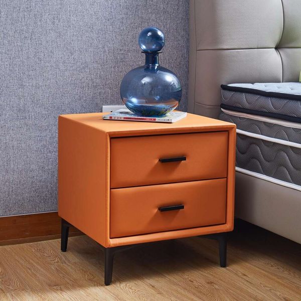 Nicbex 17,7-дюймовая современная тумбочка с 2 ящиками, искусственной кожей и фурнитурой, торцевой столик, тумбочка для гостиной/спальни, оранжевый