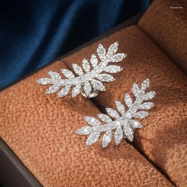 Orecchini a bottone Semplici piccole foglie fresche con gioielli estetici in pietra CZ per le donne Accessori da sposa color argento moda