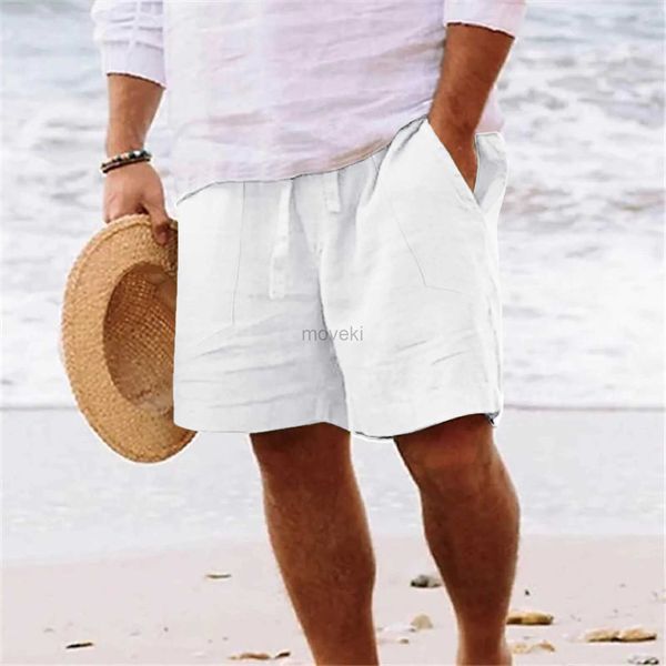 Herren-Shorts, künstliche Baumwoll-Leinen-Shorts, weiß, lockeres Gepäck, Sommer, bequeme Herren-Shorts, modisches Urlaubsset, Pantalones Cortos 24323