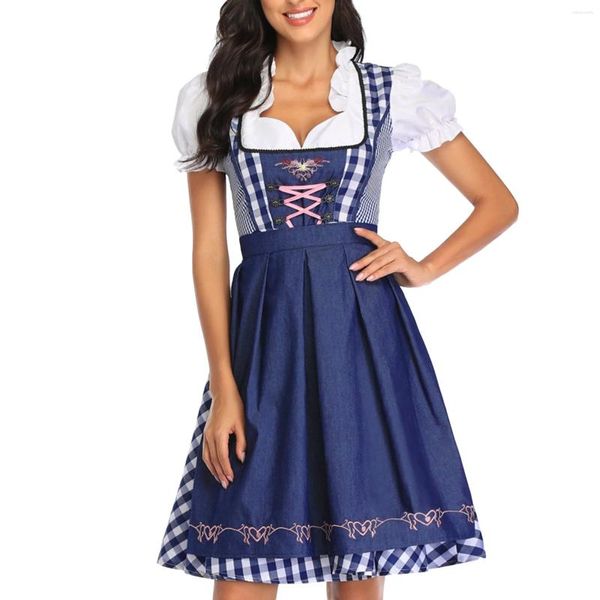 Parti Elbiseleri Geleneksel Alman Ekose Dirndl Elbise Oktoberfest Yetişkin Kadınlar İçin Kostüm Kıyafeti Cadılar Bayramı Cosplay Fantezi