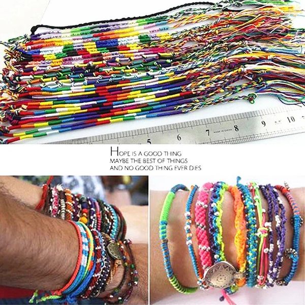 Strand ABL223 (120) Braccialetti intrecciati annodati con colori arcobaleno annodati a mano con cordino multicolore di amicizia della Boemia del Brasile