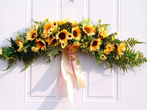 Flores decorativas girassol lintel grinalda flor artificial planta decoração de verão guirlanda restaurante casamento decoração para casa porta janela parede