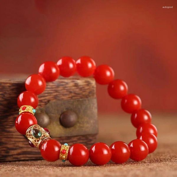 Strang natürliche authentische Baoshan South Runde Armband Perlen Persimmon rot voller Fleisch alles-passend