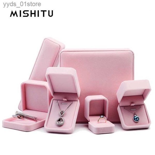 Caixas de joias MISHITU Caixa de joias de veludo rosa para anel, brincos, colar, embalagem, adereços, display de contador, decoração requintada L240323