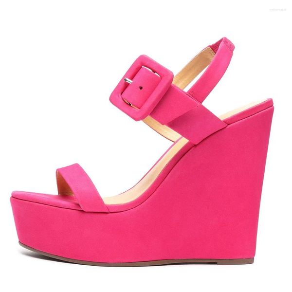 Pantofole Rosa Rossa Zeppe Tacchi Sandali Con Tacco Alto In Raso Scarpe Open Toe Per La Donna Zapatos Fondo Spesso Sandali De Mujer Verano 2024