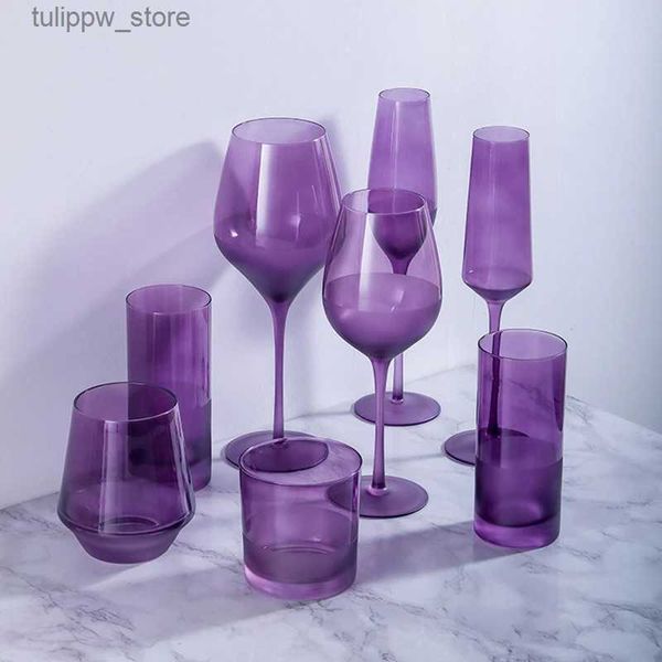 Weingläser, bleifreies Kristallglas, Champagner-Weingläser-Set, Home Big Belly Kelch, Bordeaux, leichter Luxus-Charme, lila Burgunder-Whiskybecher L240323