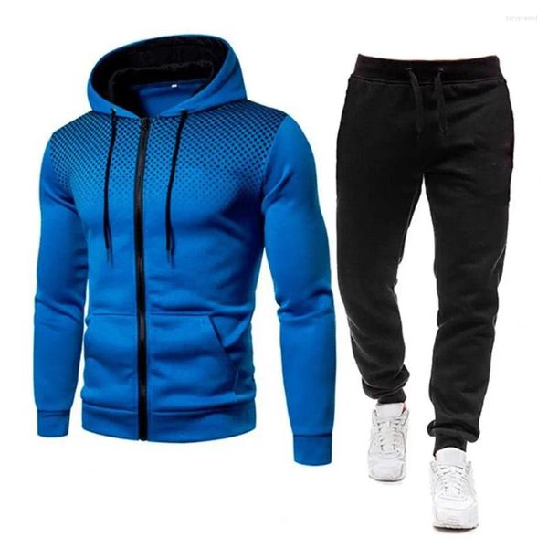 Tracksuits masculinos 2 peça conjunto zip ternos casuais jaquetas com capuz e calças esportivas outono inverno masculino ao ar livre hoodies jogging