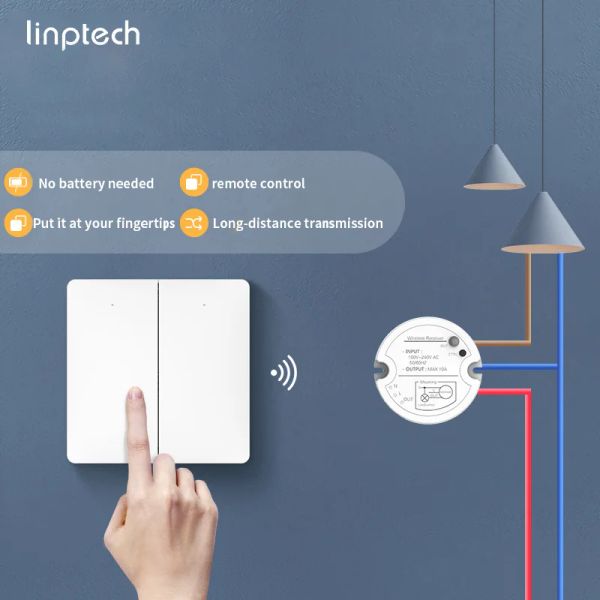 Беспроводной переключатель с автономным питанием Linptech, без проводов, без батареи, не требуется Wi-Fi, с приемником, пульт дистанционного управления, IP67, водонепроницаемый