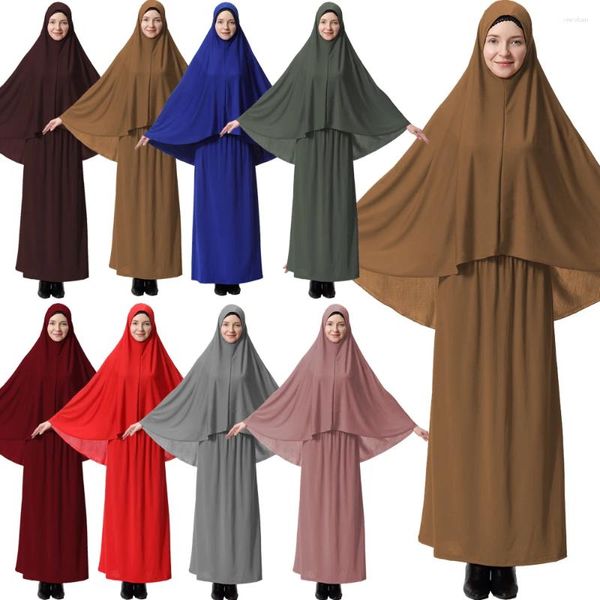 Этническая одежда, 2 шт., Абая, мусульманское женское молитвенное платье, длинный хиджаб, химар, макси-юбка, комплект, исламский скромный халат, кафтан, Абая
