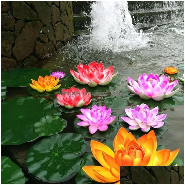 Dekorative Blumenkränze, Lotus, künstliche Lilie, schwimmende Wasserblume, Teichpflanzen, Pads, Dekorteiche, Simulation, gefälschter Pool, Aquariumreali, Dhv2X