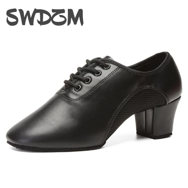 Flats Swdzm Latin Dans Ayakkabıları Erkekler Modern Tango Salsa Deri Balo Salonu Ayakkabıları Kare Topuklular Yetişkinler Çocuklar Erkek Parti Dans Ayakkabıları Spor