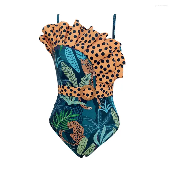 Mulheres Swimwear 2024 Tropical Impresso One Piece Swimsuit Sexy Profundo Decote Em V Mulheres Push Up Monokini Verão Beach Wear Maiô Beachwear