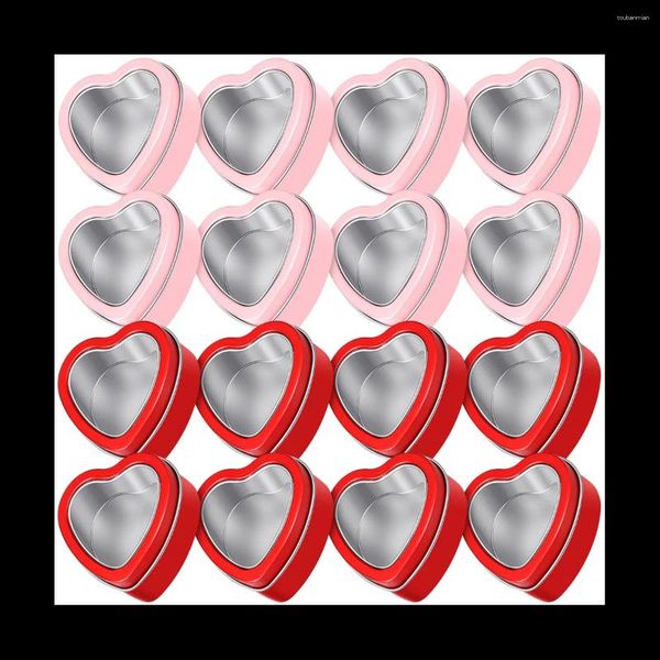 Confezione regalo 16 barattoli di metallo a forma di cuore con coperchio Candele vuote in latta Scatole per San Valentino rosse e rosa