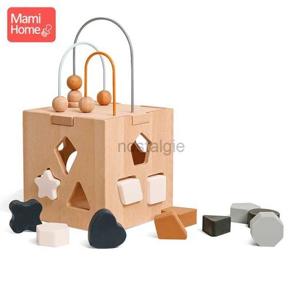 Classificação de nidificação empilhamento brinquedos bebê de madeira montessori brinquedo silicone forma geométrica bloco correspondência empilhamento caixa educação quebra-cabeça bebê 24323