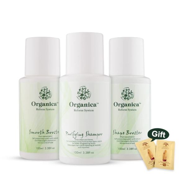 Tratamentos 100% Naturais Botânicos Verdes 100ML Forma Queratina + Shampoo Purificante + Booster Suave Com Alisamento e Suavização Cabelos Crus e Danificados