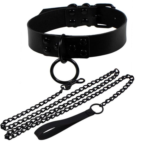 Kadınlar erkekler gerdanlık kolye punk gotik sekme pu deri siyah kaya kolye esaret için vintage yaka cosplay choker kostüm aksesuar