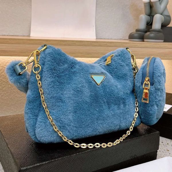 Pra Bag Designer Damen Hobo Terry Lammwolle Umhängetasche Italien Milano Luxusmarke P Lady Half Moon Pelz Plüsch Woll Doppelriemen Unterarmhandtasche mit Münze 1089 6080