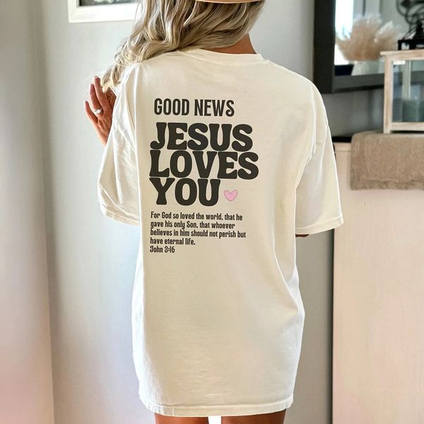 Good s Jesus loves you Farbiges übergroßes T-Shirt Christian Loose Tee Damen Trendy Casual Baumwolle Ästhetisches Top 240315