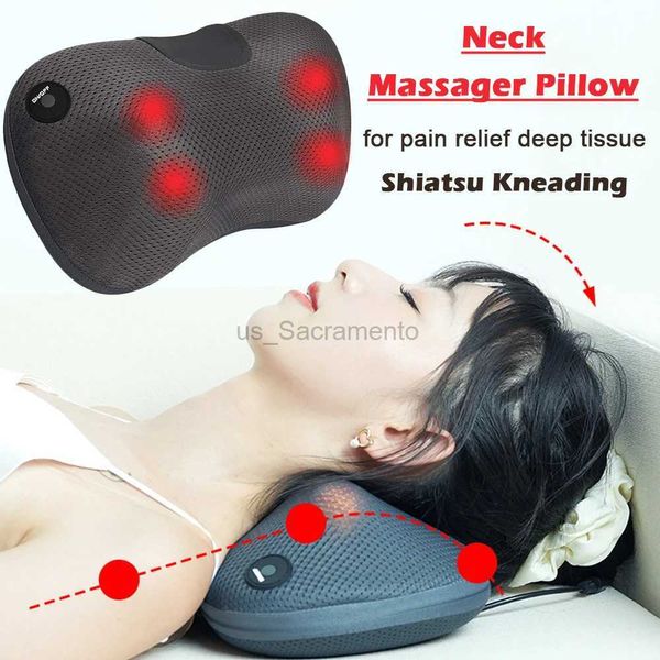 Cuscini di massaggio alla schiena del collo di massaggio per rilassarsi in tessuto profondo Shiatsu Impiegare il collo e il massaggiatore delle spalle con cuscinetto di massaggio per auto elettriche a calore 240323