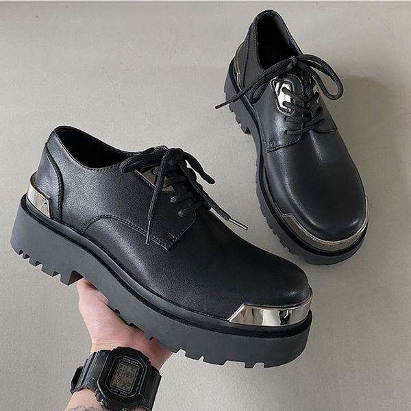 Koreanische Mann Leder Paar Schuhe Streetwear Fashion Casual Dicke Sohle Metall Kopf Hochzeit Männer Müßiggänger Schuhe 1H4