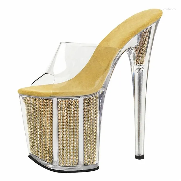 Hausschuhe Lucky2024 Super Heel 19cm Hentian High Crystal Nightclub Sm Big Size Damenschuhe Gelb Stiletto