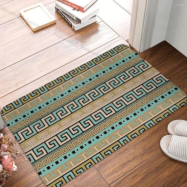 Tapetes grego meandro banheiro antiderrapante tapete chave ornamento padrão flanela tapete porta de entrada capacho decoração de casa tapete