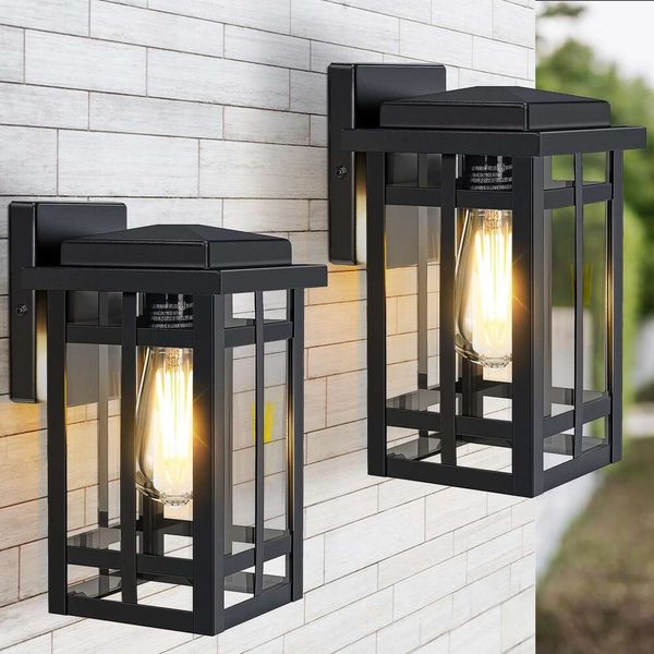 Luminárias externas MYHXQ de 9,76 '', lanternas à prova d'água para varanda, iluminação externa moderna em preto fosco, scones de parede com soquete E26 antiferrugem para