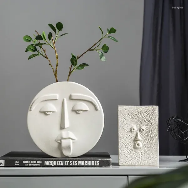 Vasi Stile nordico Moderno Maschera per il viso Vaso in ceramica Decorazione per la casa Testa Tavolo opaco Fiore per matrimonio Prop M76