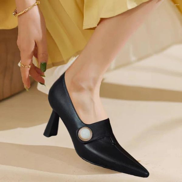 Модельные туфли, женские модные светло-коричневые туфли на высоком качественном каблуке для осени, весенние женские классические удобные стильные черные туфли на каблуке