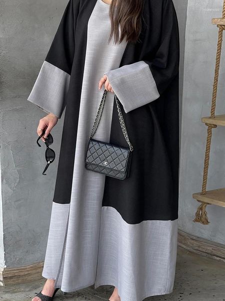 Ethnische Kleidung Eid Muslim Kleid für Frauen Party Abaya 2-teiliges Set Baumwolle Liene Marokko Ramadan Schnürkaftan Islam Dubai Arab Lange Robe