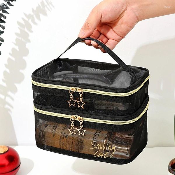 Bolsa de maquiagem portátil de sacos de armazenamento para artigos de papelaria de viagens kit organizador de kit de organizador respirável