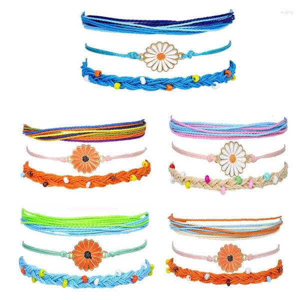Charm-Armbänder, 4er-Pack, süßes, gewebtes Armband mit Blumendruck für Mädchen, Boho-Stil, verstellbares Set für Damen und Mädchen, schickes Y2K-E-Girl, Harajuku
