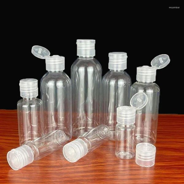 Garrafas de armazenamento 20ml 30ml 50ml 60ml 80ml 100ml Squeeze Bottle Flip Cap Pet Plastic Lotion Clear Sample Vial Recipiente cosmético para viagens