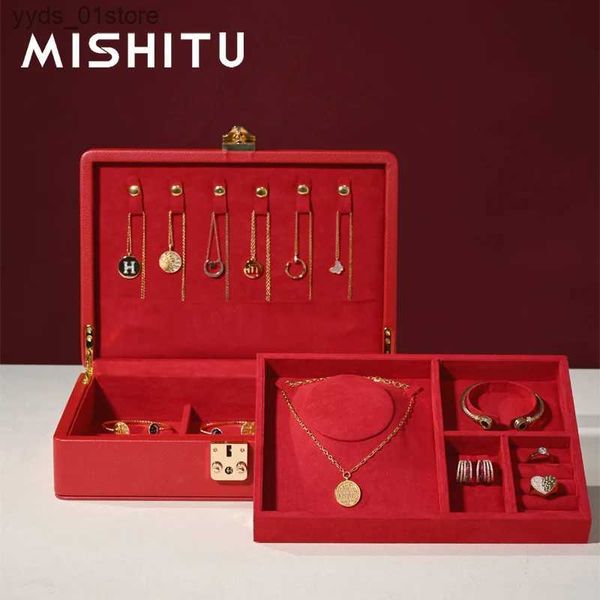 Caixas de joias MISHITU High End Dupla Camada Caixa de Armazenamento de Jóias Brincos Anéis Colares Caso de Armazenamento Caixa de Exibição de Jóias de Ouro de Casamento L240323