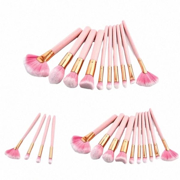 10pcs Pincéis de maquiagem Set Foundati Powder Blush Eyeshadow Make Up Brush Pink Beauty Tool Cosmetics Kit a4si #