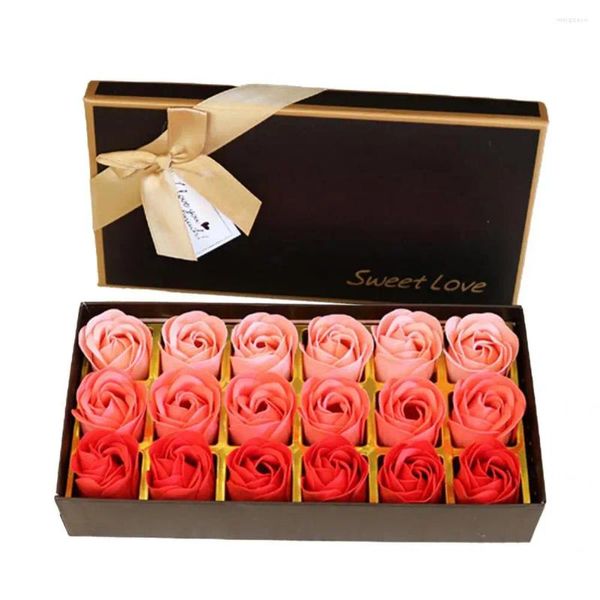 Flores decorativas 18 unidades/caixa flor artificial grande creme simulado floral perfumado sabonete rosa caixa de presente para casamentos