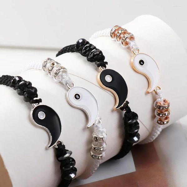 Link pulseiras 2 pçs/set yin yang charme pingente jóias para amantes irmãs amigos casal pulseira presente dos namorados colar