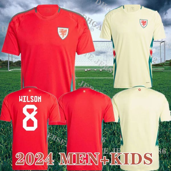 Tamanho S-4XL Camisas de futebol do País de Gales 2024 BALE Welsh camisas de futebol JOHNSON JAMES N.WILLIAMS RODON T.ROBERTS CABANGO LEVITT MOORE THOMAS jersey 24/25 Homens kit infantil
